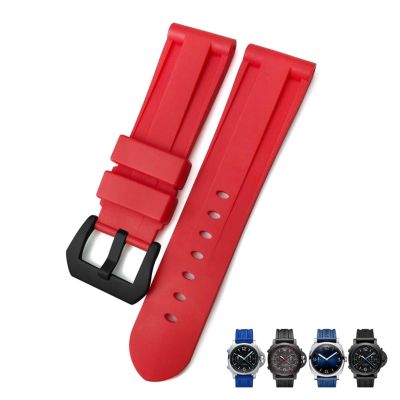 CZKE 22mm 24mm 26mm Rubber Watch BandFor Panerai SUBMERSIBLE Colorful Waterproof Sport Camo Strap(Red black,26mm)