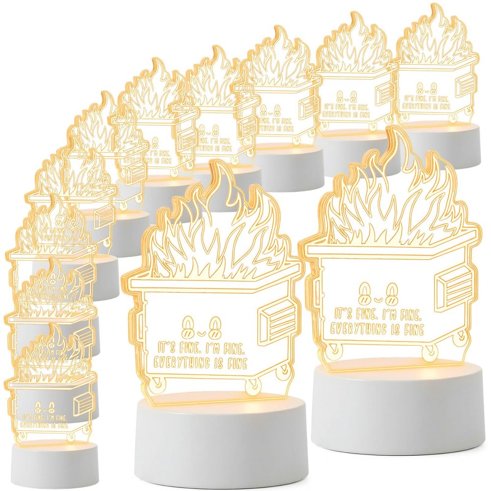 Cinnvoice 12 Pcs Dumpster Fire Desk Light First Responders Month Appreciation Gifts for Employee Bulk Acrylic Dumpster LED Night Light Desk Accessories for Nurse Teacher Team Coworker Decor