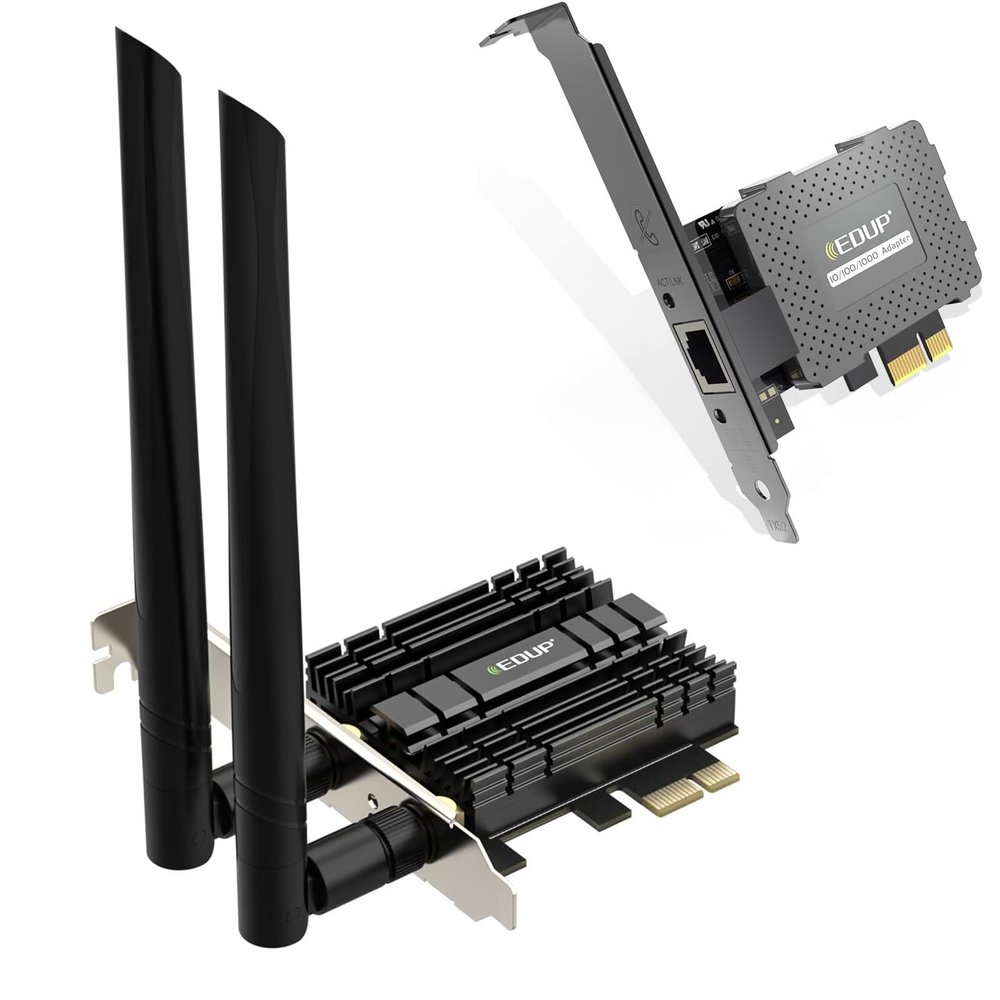 1000Mbps Gigabit Ethernet PCI Express PCI-E Network Card + PCI-E WiFi 6 Network Card AX1800Mbps for Desktop PC