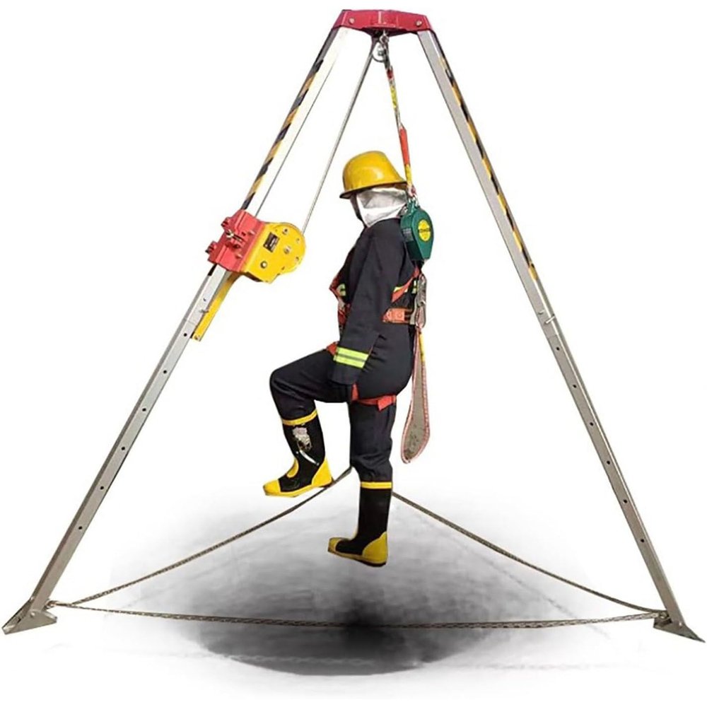 Confined Space Tripod Kit, Manual Rescue Tripod Confined Space Tripod Kit W/Adjustable Legs, Aluminum Safety Emergency Rescue Tripod.,1200LBSWinch