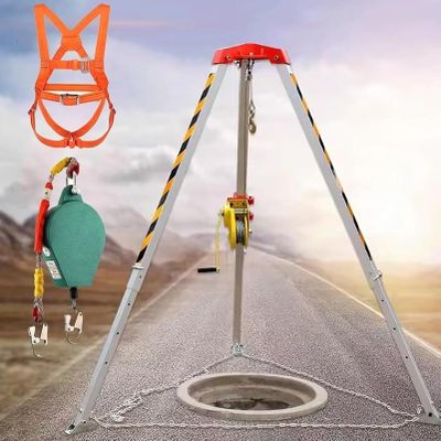 Heavy Duty Confined Space Tripod Kit, with Winch Aluminum AlloyConfined Space Tripod 7 Feet Legs Bracket and Self-Lock Device Fall Protection for,1800LBSWinch