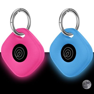 Silicone Case for Tile Mate 2024 with Keychain, 2 Pack Anti-Scratch Protective Cover for Tile Tracker (Luminous - Blue & Pink)