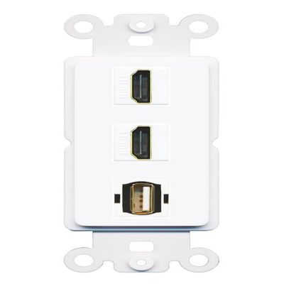 RiteAV 2 Port HDMI USB2 Coupler Jack Insert Rocker Module Female-Female for Decorative Wall Cover Face Plate [White]