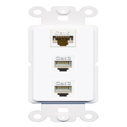 RiteAV 1 Port CAT6 2 Phone Coupler Jack Insert Rocker Module Female-Female for Decorative Wall Cover Face Plate [White]