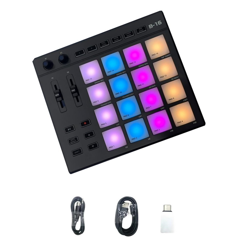 Beat Maker Machine, Type-C MIDI with 16 Illuminated Drum Pads for Music Production