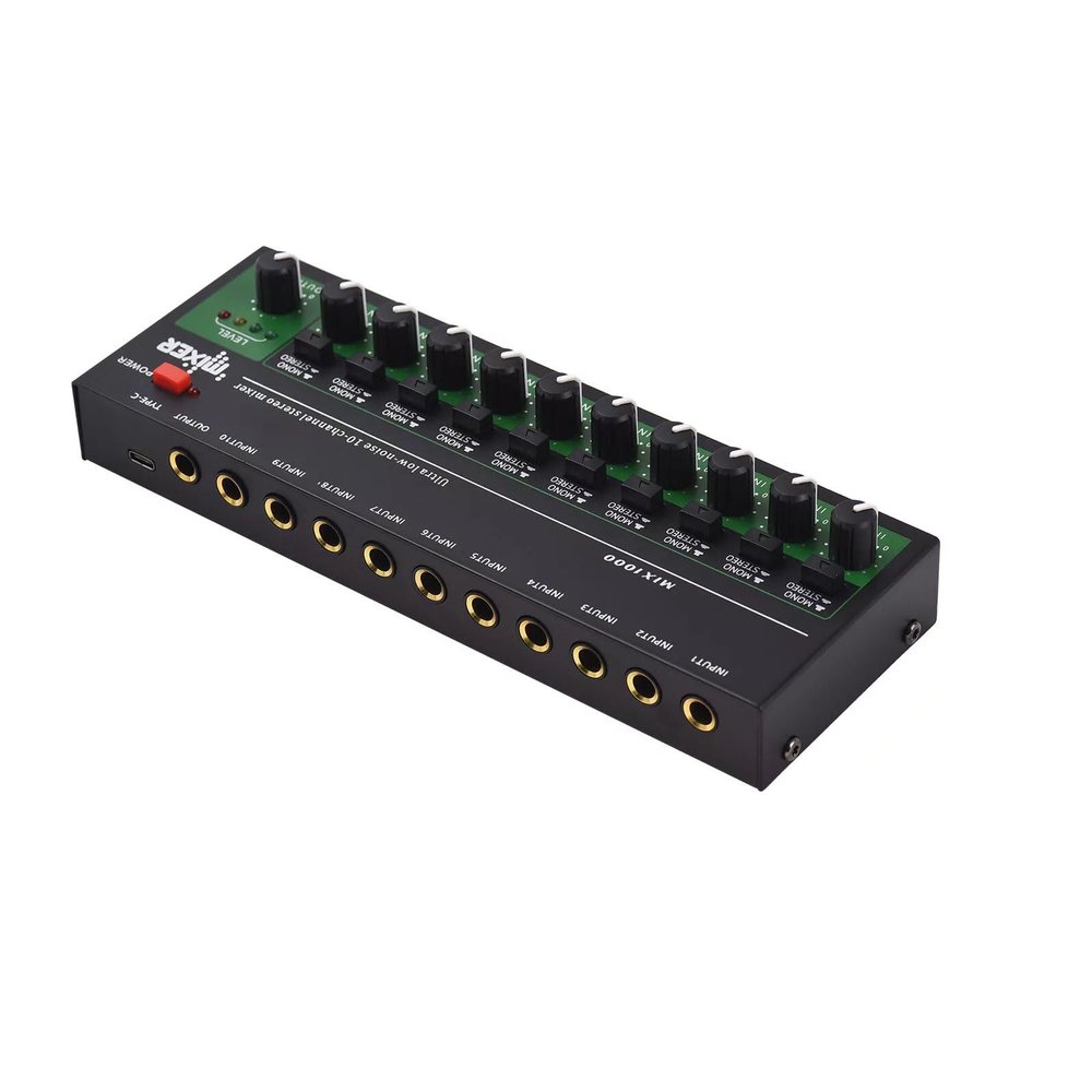 Audio Mixer Stereo Mono, 6.35mm Input Output TRS/TS Jacks Type-C Metal,10 Channel