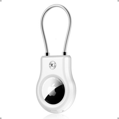 AirTag Keychain Holder with Wire Cable - Airtag Case with Secure Lock Compatible with Apple AirTag - Durable Anti-Lost Protective Air Tag Keychain Accessory for Key, Luggage, Bag, Pet & More  White