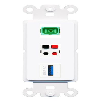 RiteAV 1 Port SC-APC-Simplex Speaker USB-3 Coupler Jack Insert Rocker Module Female-Female for Decorative Wall Cover Face Plate [White]
