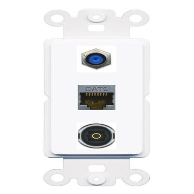 RiteAV 1 Port CAT6-SHIELDED F81 TOSLINK Coupler Jack Insert Rocker Module Female-Female for Decorative Wall Cover Face Plate [White]