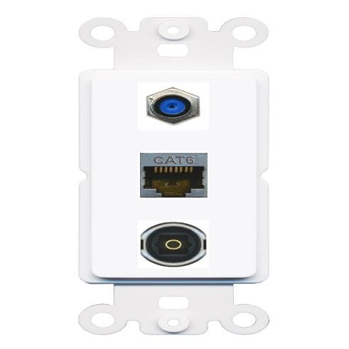 RiteAV 1 Port CAT6-SHIELDED F81 TOSLINK Coupler Jack Insert Rocker Module Female-Female for Decorative Wall Cover Face Plate [White]