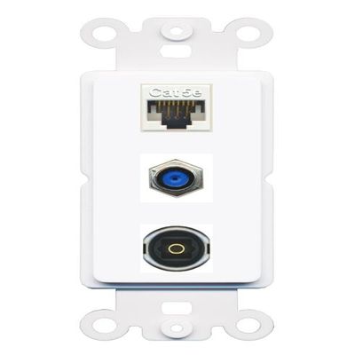 RiteAV 1 Port CAT5E F81 TOSLINK Coupler Jack Insert Rocker Module Female-Female for Decorative Wall Cover Face Plate [White]