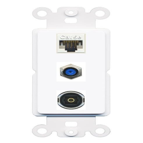 RiteAV 1 Port CAT5E F81 TOSLINK Coupler Jack Insert Rocker Module Female-Female for Decorative Wall Cover Face Plate [White]