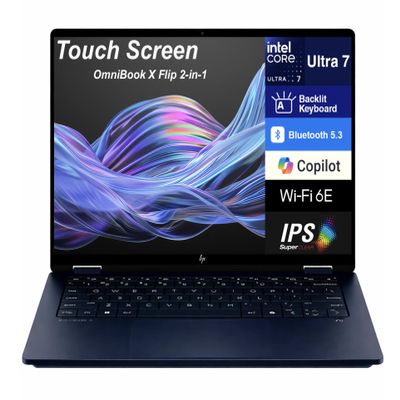 HP OmniBook X Flip 2-in-1 Copilot+ PC Laptop 14" Touchscreen 2K Display (Intel Ultra 7-256V, 16GB LPDDR5X, 2TB PCIe SSD, Backlit KB, WiFi 6E, 5MP IR Webcam, Win 11 Pro)