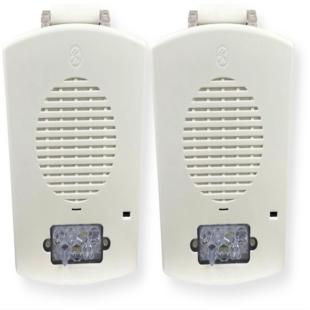 EL3RSPST-FW Pack of 2 Outdoor 3R Speaker Strobes, White; Clear Lens; FIRE Lettering; Sleek, Modern Aesthetics with No Visible Mounting Screws; 1/8 Watt Up to 8 Watts (70V); Both Wall and Ceiling Mount