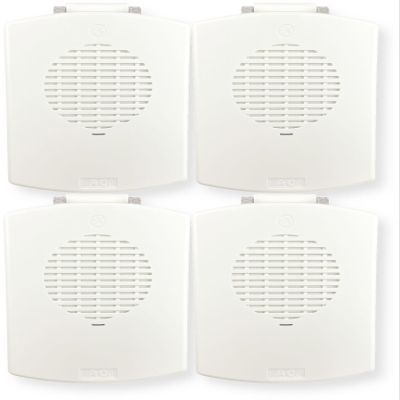 EL3RSPK-NW Pack of 4 Outdoor 3R Speakers with 3R Plate, White; Sleek, Modern Aesthetics with No Visible Mounting Screws; 1/8 Watt Up to 8 Watts (70V); Both Wall and Ceiling Mount