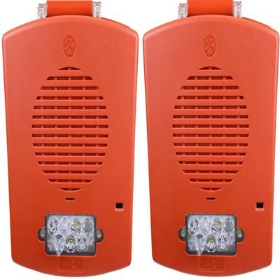 EL4XMTST-FR Pack of 2 Outdoor 4X Multitone Strobes, Red; Clear Lens; FIRE Lettering; Sleek, Modern Aesthetics with No Visible Mounting Screws; 8 Commonly Used Alarm Tones in One Device