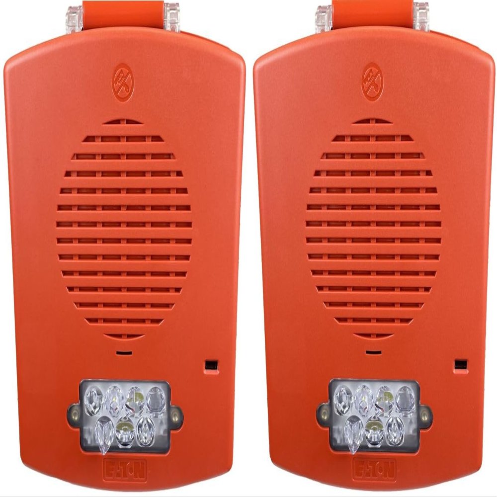 EL4XMTST-FR Pack of 2 Outdoor 4X Multitone Strobes, Red; Clear Lens; FIRE Lettering; Sleek, Modern Aesthetics with No Visible Mounting Screws; 8 Commonly Used Alarm Tones in One Device