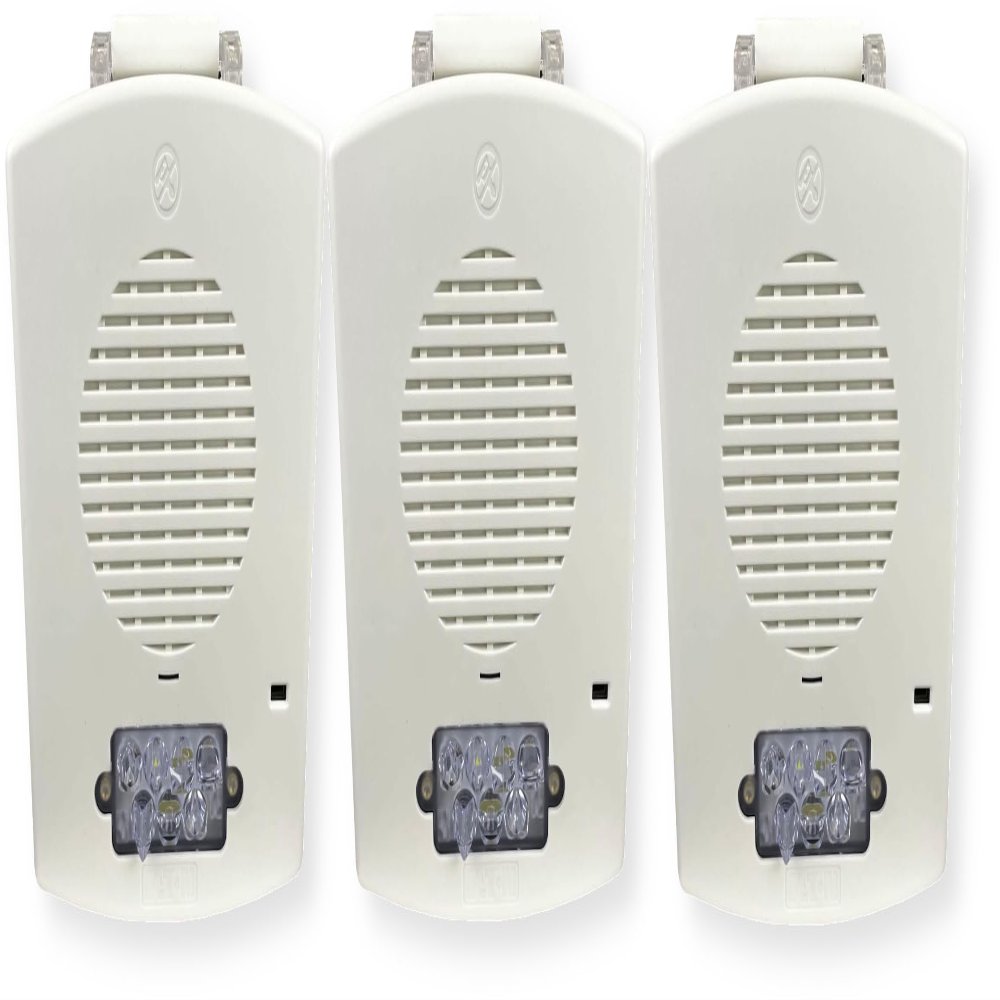 EL4XHS-FW Pack of 3 Outdoor 4X Horn Strobes, White; Clear Lens; FIRE Lettering; Sleek, Modern Aesthetics with No Visible Mounting Screws; Both Wall and Ceiling Mount