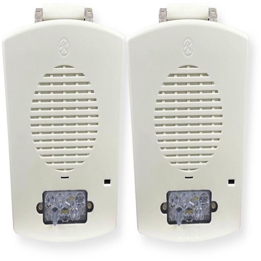 EL4XSPST-FW Pack of 2 Outdoor 4X Speaker Strobes, White; Clear Lens; FIRE Lettering; Sleek, Modern Aesthetics with No Visible Mounting Screws; 76-94 dBA Sound Level; Depending On Setting
