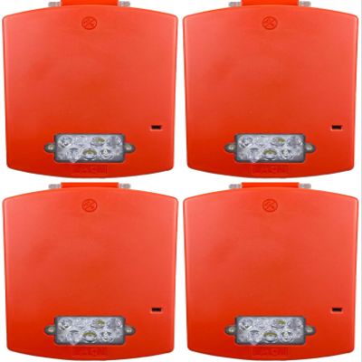 EL4XST-FR Pack of 4 Outdoor 4X Horn Strobes, Red; Clear Lens; FIRE Lettering; Sleek, Modern Aesthetics with No Visible Mounting Screws; Both Wall and Ceiling Mount