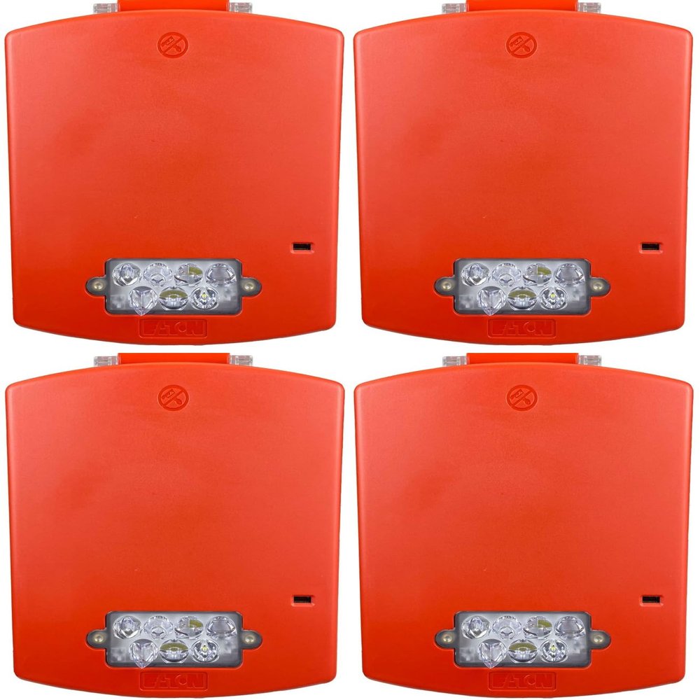 EL4XST-FR Pack of 4 Outdoor 4X Horn Strobes, Red; Clear Lens; FIRE Lettering; Sleek, Modern Aesthetics with No Visible Mounting Screws; Both Wall and Ceiling Mount
