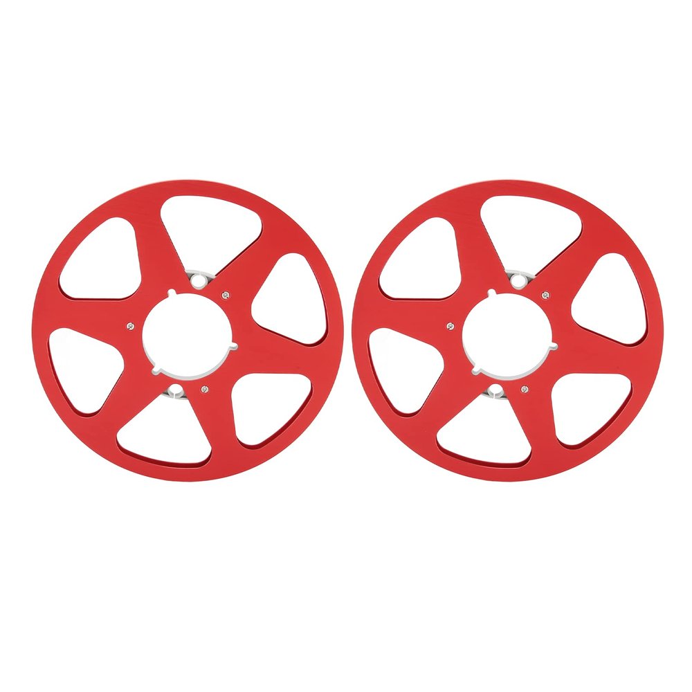 1/4 10 Inch Empty Reel, 6 Hole Aluminum Alloy Takeup Reel for Nab Reel to Reel Tape Recorder, Replacement Accessory for Tape Deck Reels, Universal Applicability, Red, Pair