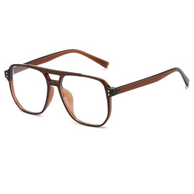 JOVAKIT Aviator Blue Light Blocking Glasses for Women Men, Fashion Fake Nerd Clear Square Pilot Frame Computer Glasses (Brown)