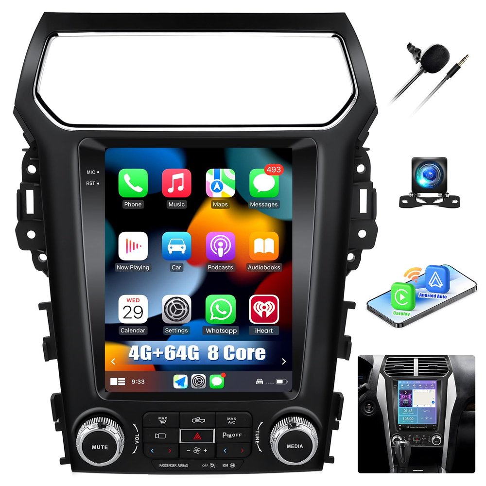 4G+64G Android 13 Car Radio for Ford Explorer 2011-2019 with Wireless Carplay Android Auto,9.7" HD Touch Screen Ford Explorer Car Stereo with GPS/WiFi,Bluetooth,FM/RDS Radio,SWC+AHD Backup Camera