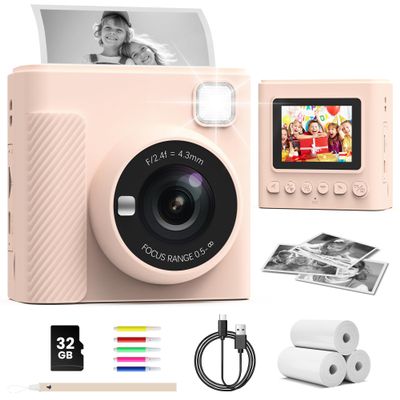 TIATUA Kids Instant Print Camera, 1080P HD Video Digital Toy, Brown