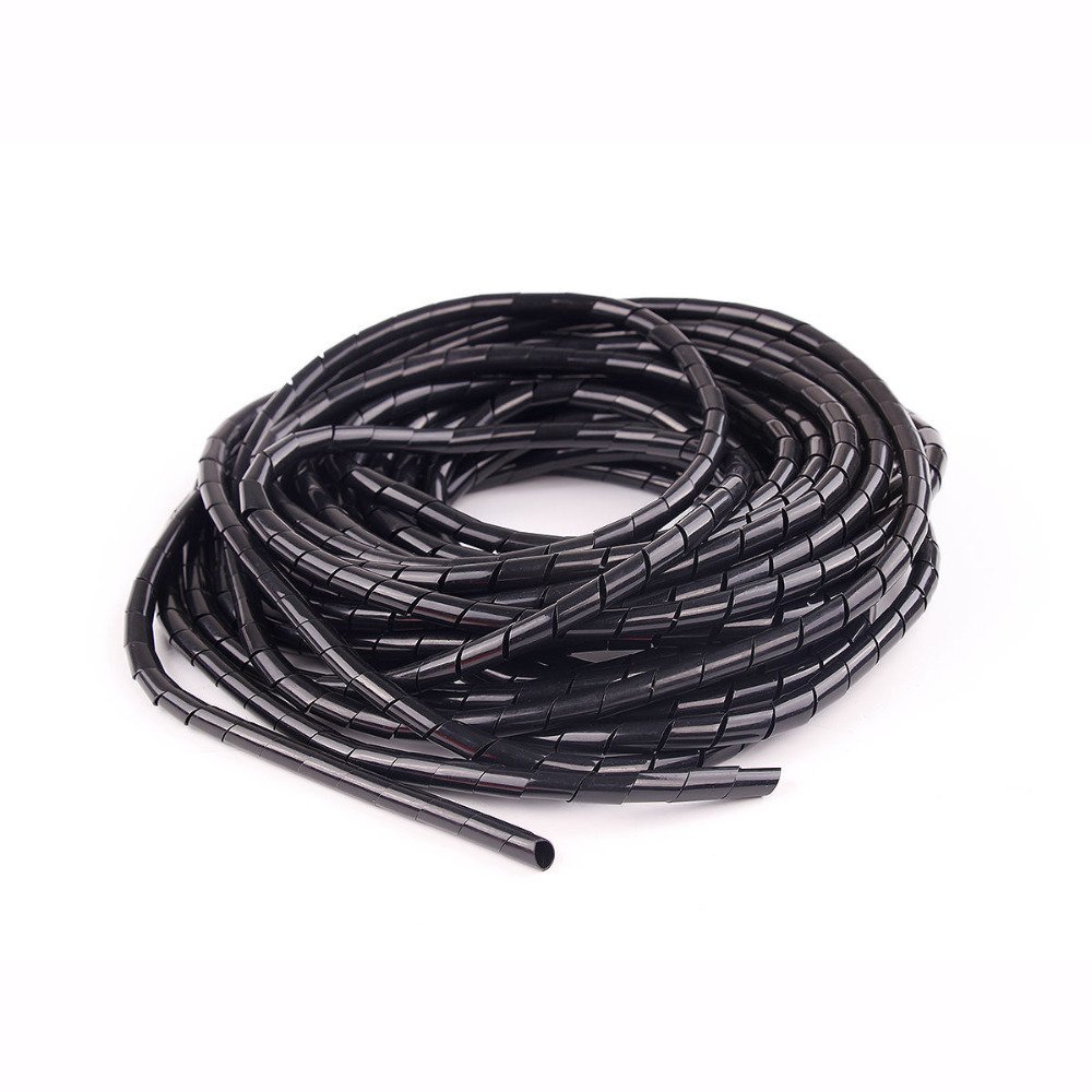 10M Black Spiral Cable Wire Tidy Wrap PC Home Cinema TV Management Organising Kit 4-50mm