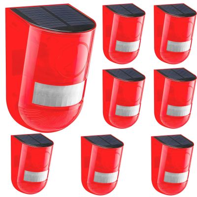 Solar Sound & Light Alarm Motion Sensor 110 Decibels Siren Sound Alert & 6LEDs Flash Warning Strobe Security Alarm System for Farm Villa (8 Pack)