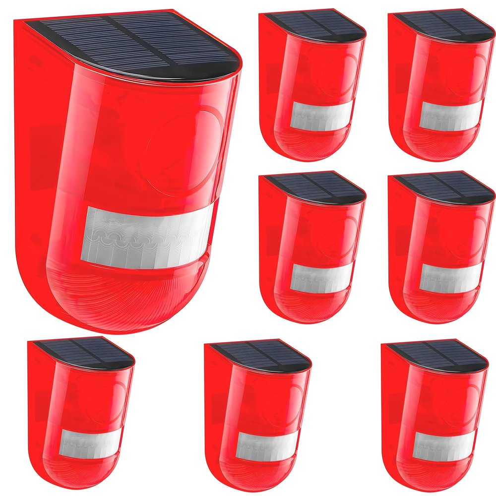 Solar Sound & Light Alarm Motion Sensor 110 Decibels Siren Sound Alert & 6LEDs Flash Warning Strobe Security Alarm System for Farm Villa (8 Pack)