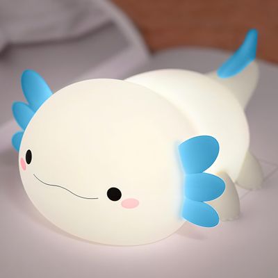 MOKYDUO Blue Axolotl Night Light for Kids, Squishy Silicone Nursery Lamp