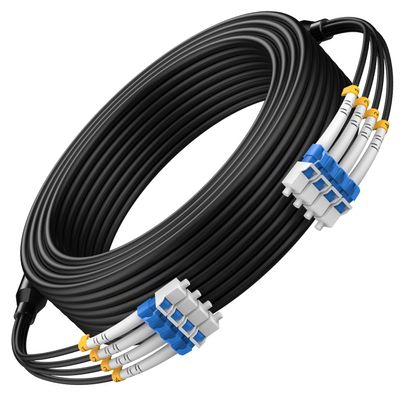 30M/98FT Outdoor Armored LC to LC Fiber Optic Cable, 4 Core OS2 Single Mode 9/125m, Industrial TPU Jacket, OD 5mm, 4 Strands, SMF, Direct Burial, Heavy-Duty LC-LC Patch Cord for Harsh Environments