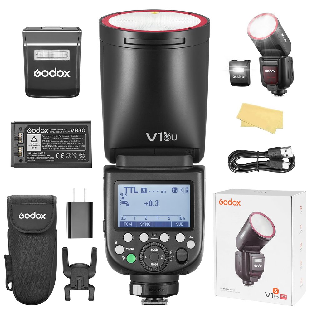 Godox V1 Pro S godox V1Pro-S V1Pro S Flash V1 Pro for Sony Camera TTL Round Head Flash 2980mAh 76W 500 Full Power Flashes TTL 1/8000s HSS 1.3s Recycle Time 2.4G Wireless