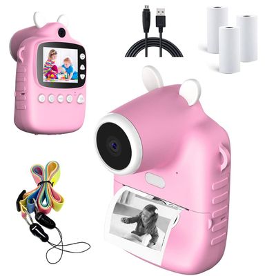 Uneeruiqy Children Instant Camera, Selfie Digital Camera with 1080P Videos, Toddler Camera Instant Print Toys, Portable Toys Camera with 2 Roller Photo Paper, Christmas Birthday Gifts