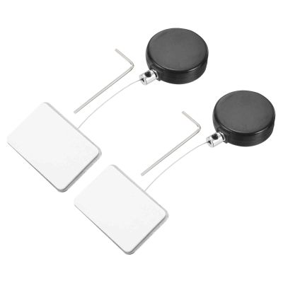 MECCANIXITY 1.8 ft Retractable Cable Lock with Square Patch Remote Control Security Lock with Adjustable Cord Tether Anti Theft for Laptop, TV, 200g, Black, 2 Pack