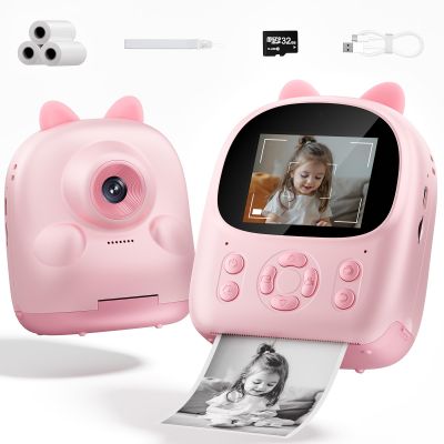 Instant Print Camera Gifts for Smart Kids, Kids Camera for 2026 Near Year Birthday Gifts for Girls Boys Age 1-17 years old, Digital Toddler Cameras for Cool Potable Travel Toy with 3 Rolls Paper, Pink