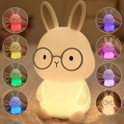FAMIDUO Kids Night Light,Rainbow Mood Light,Squishy Silicone Bunny Lamp