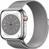Apple Watch Series 8 [GPS + Cellular, 45mm] - Silver Stainless Steel Case with Silver Milanese Loop, One Size (Renewed) view 1