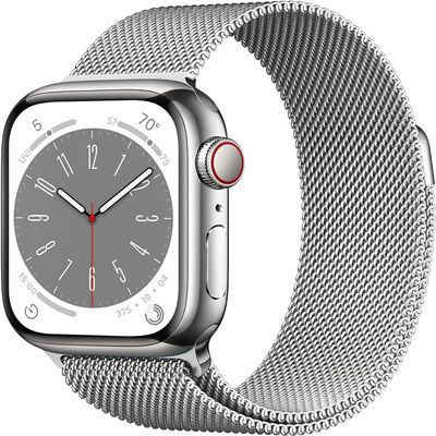 Apple Watch Series 8 [GPS + Cellular, 41mm] - Silver Stainless Steel Case with Silver Milanese Loop, One Size (Renewed)