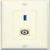 RiteAV 1 Port RCA-White 1 USB-3 Jack Coupler Female-Female Decorative Wall Plate [Light-Almond] view 1