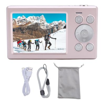 Luqeeg Digital Camera, 2.8 Inch + 1.4 Inch Dual Screen HD 1080 16x Zoom Pink Compact Travel Camera for Beginner