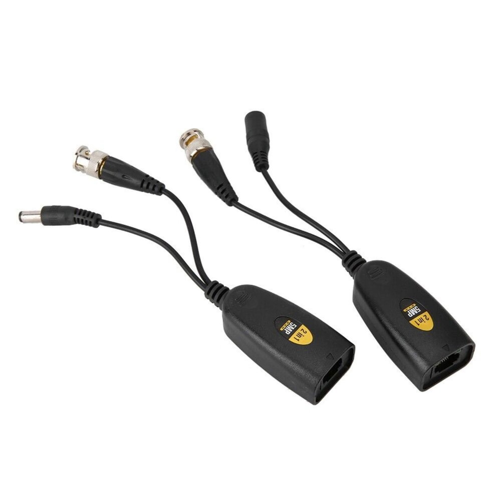 2 Pairs AHD CVI TVI CVBS Video Balun with Power Connector, BNC to RJ45 Network Transceiver