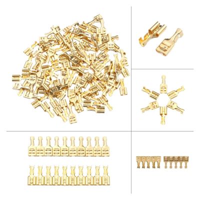 OQATNXUR 100Pcs/lot Female Crimp Terminal Connector 4.8mm/6.3mm Gold Brass Car Speaker Wire Connectors Crimping Terminals(4.8mm)