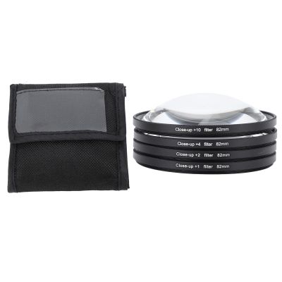 4 in 1 Close Up Filter Kit Macro Lens Set, Optical Glass 1 2 4 10 with Sturdy Storage Pouch, Ideal for Macro Photography, Fits Digital Camera for Vivid Close Ups (82mm)