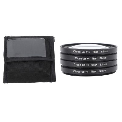 4 in 1 Close Up Filter Kit Macro Lens Set, Optical Glass 1 2 4 10 with Sturdy Storage Pouch, Ideal for Macro Photography, Fits Digital Camera for Vivid Close Ups (52mm)