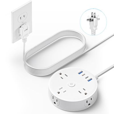 15FT 2 Prong Power Strip, Yozisital 2 Prong to 3 Prong Outlet Adapter, Flat Extension Cord, 180 Rotating Plug, 6 Outlets 4 USB(2 USB C), Wall Mount, Ideal for Non-Grounded Outlets