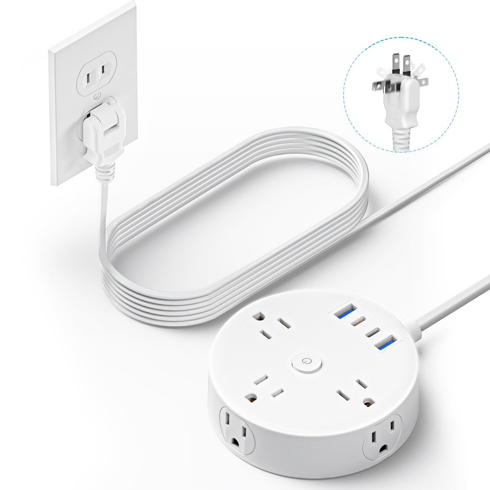 15FT 2 Prong Power Strip, Yozisital 2 Prong to 3 Prong Outlet Adapter, Flat Extension Cord, 180 Rotating Plug, 6 Outlets 4 USB(2 USB C), Wall Mount, Ideal for Non-Grounded Outlets