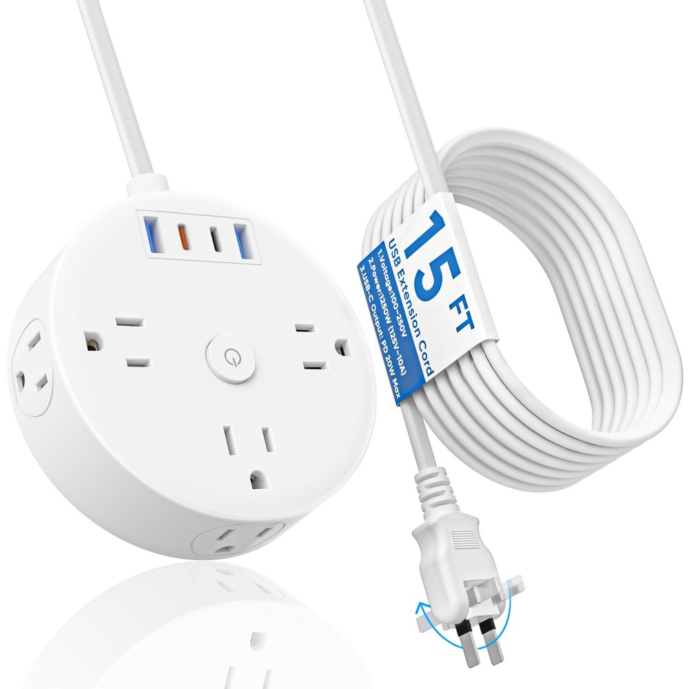 15FT PD20W 2 Prong Power Strip, Fast Charging Surge Protector, Yozisital 2 Prong to 3 Prong Outlet Adapter, 6 Outlets 4 USB (2 USB-C), Extension Cord with 180 Rotating Plug, Ideal for Older House